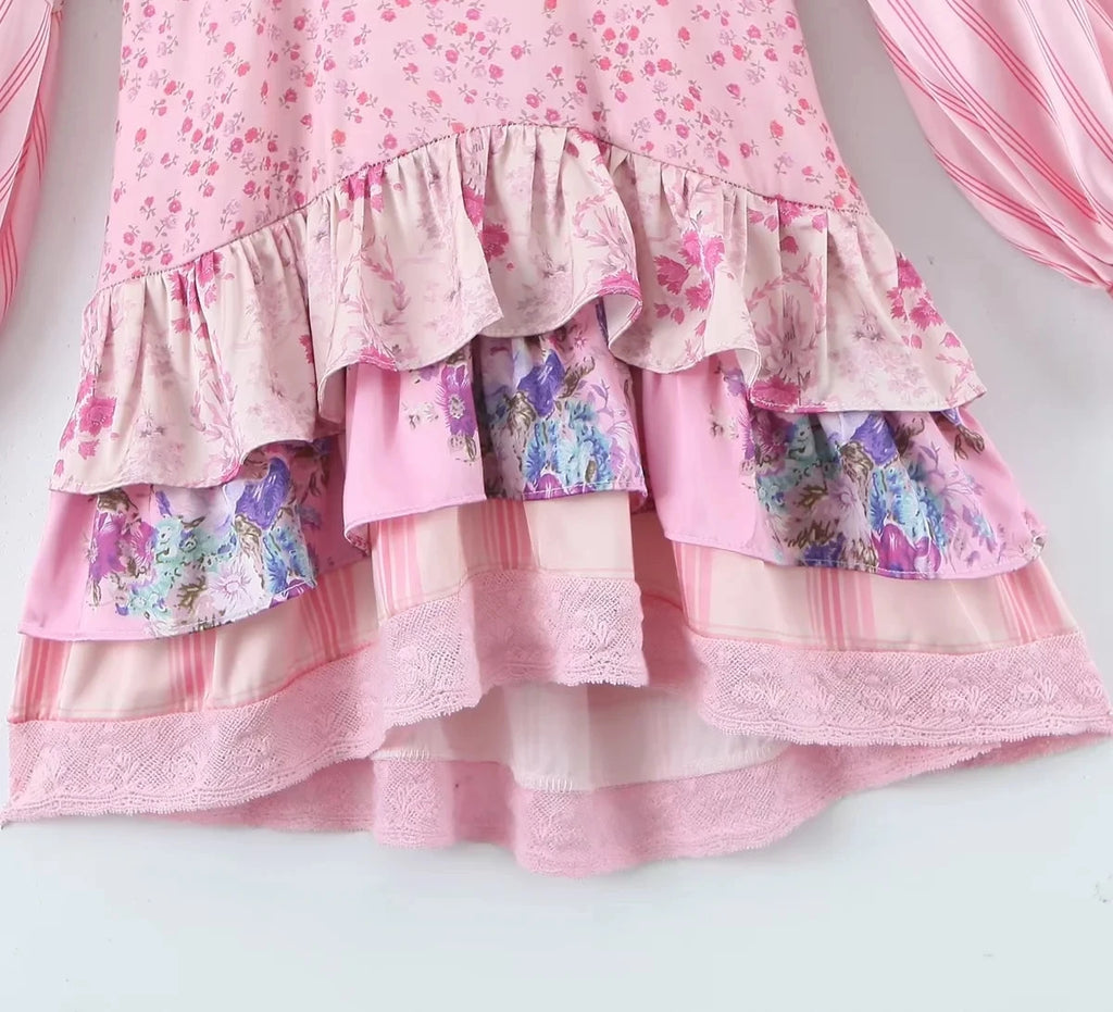 Fairy Floss Dream Dress | Pink Floral Boho Ruffle Mini Dress