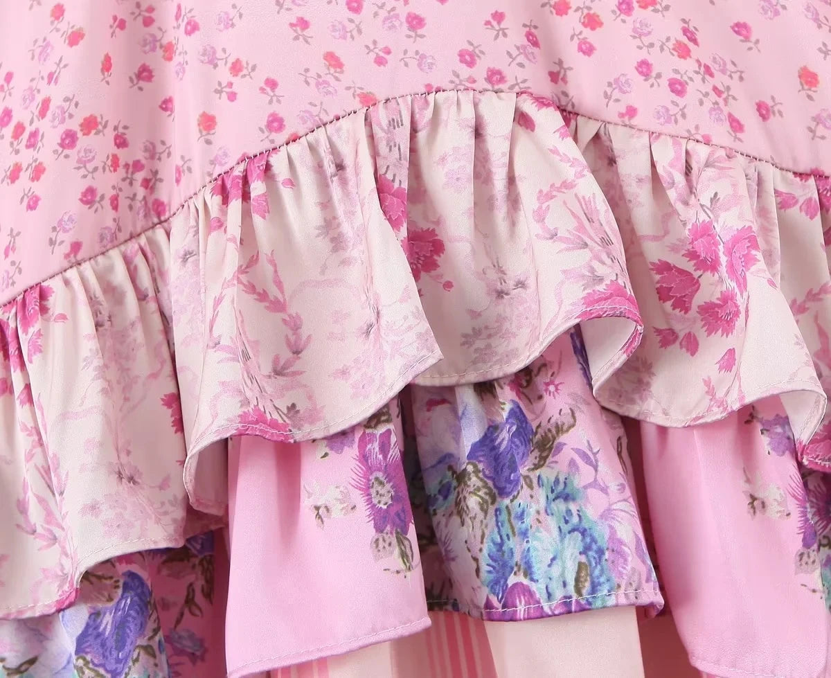 Fairy Floss Dream Dress | Pink Floral Boho Ruffle Mini Dress