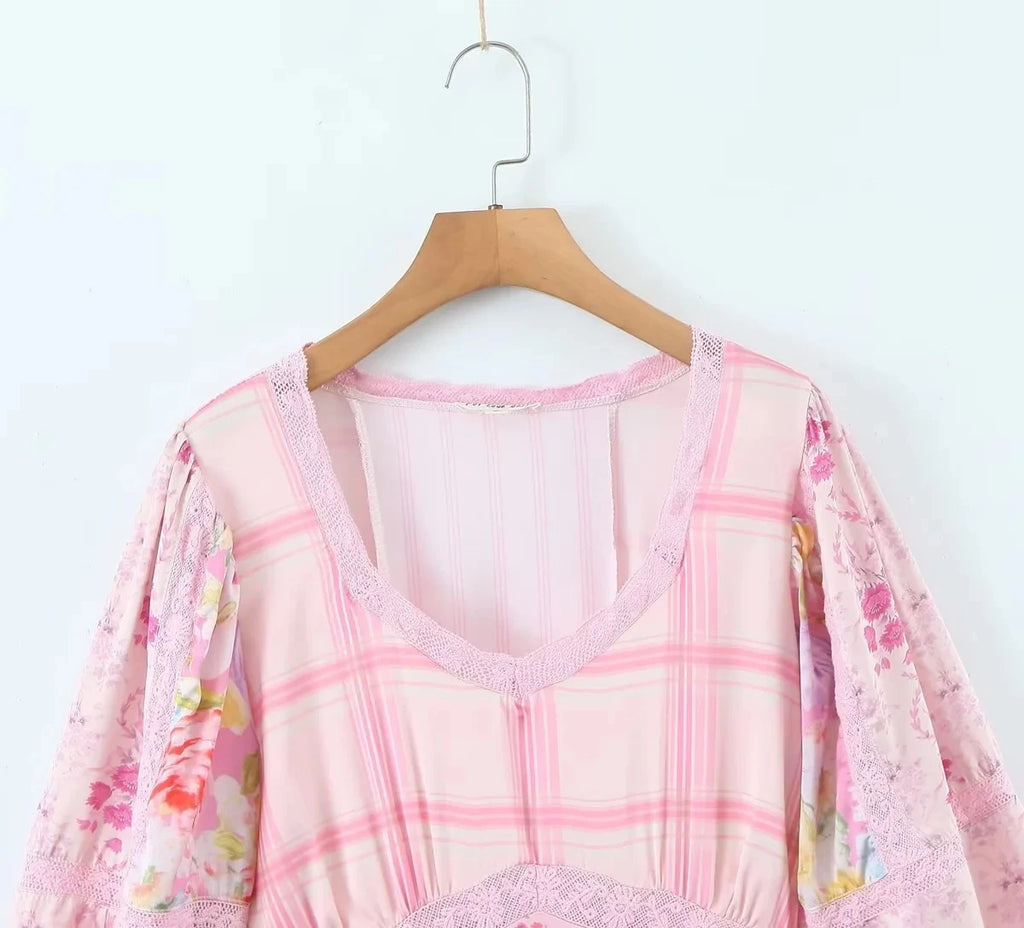 Fairy Floss Dream Dress | Pink Floral Boho Ruffle Mini Dress