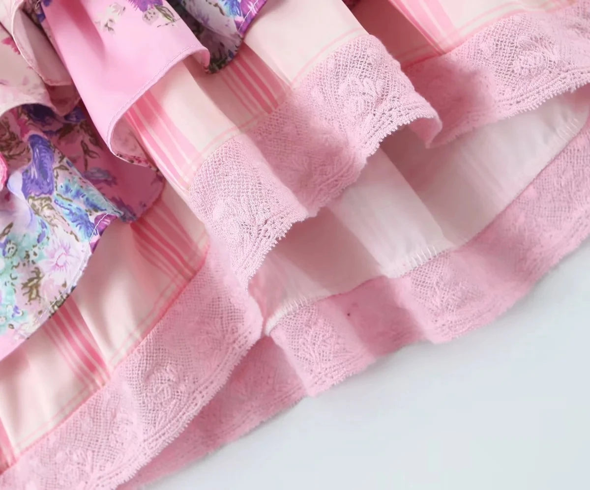 Fairy Floss Dream Dress | Pink Floral Boho Ruffle Mini Dress