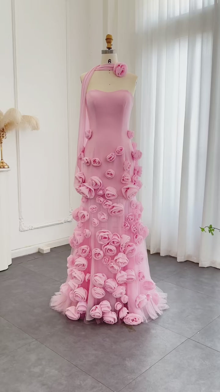 Rosalie Bloom Couture Gown | 3D Flowers Floral Luxury Prom Evening Dress