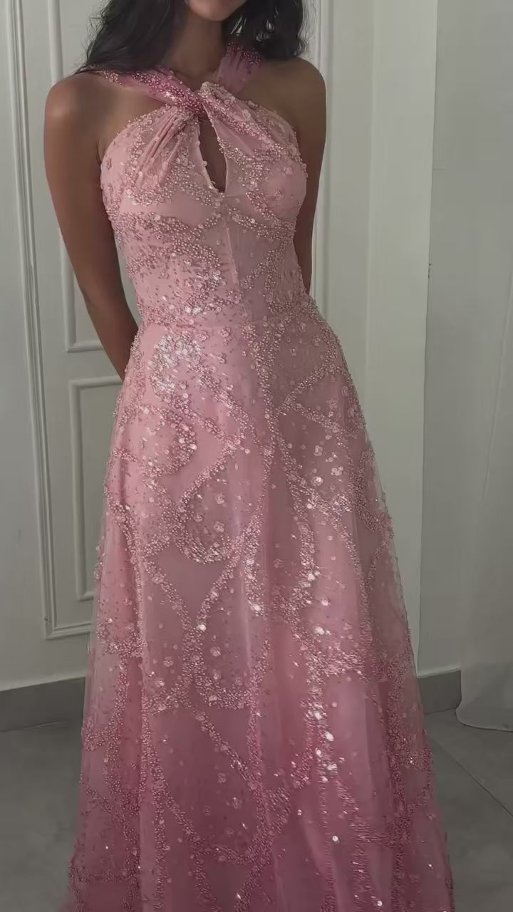 Rosewater Ombré Gown | Pink Ombré Beaded Prom Dress