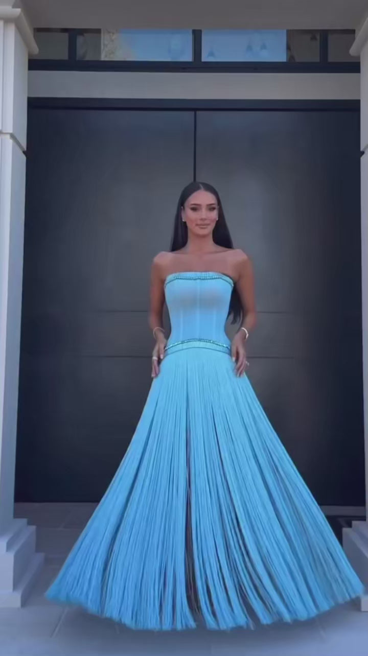 Azure Mirage Gown | Crystal Fringe Art Deco Evening Dress