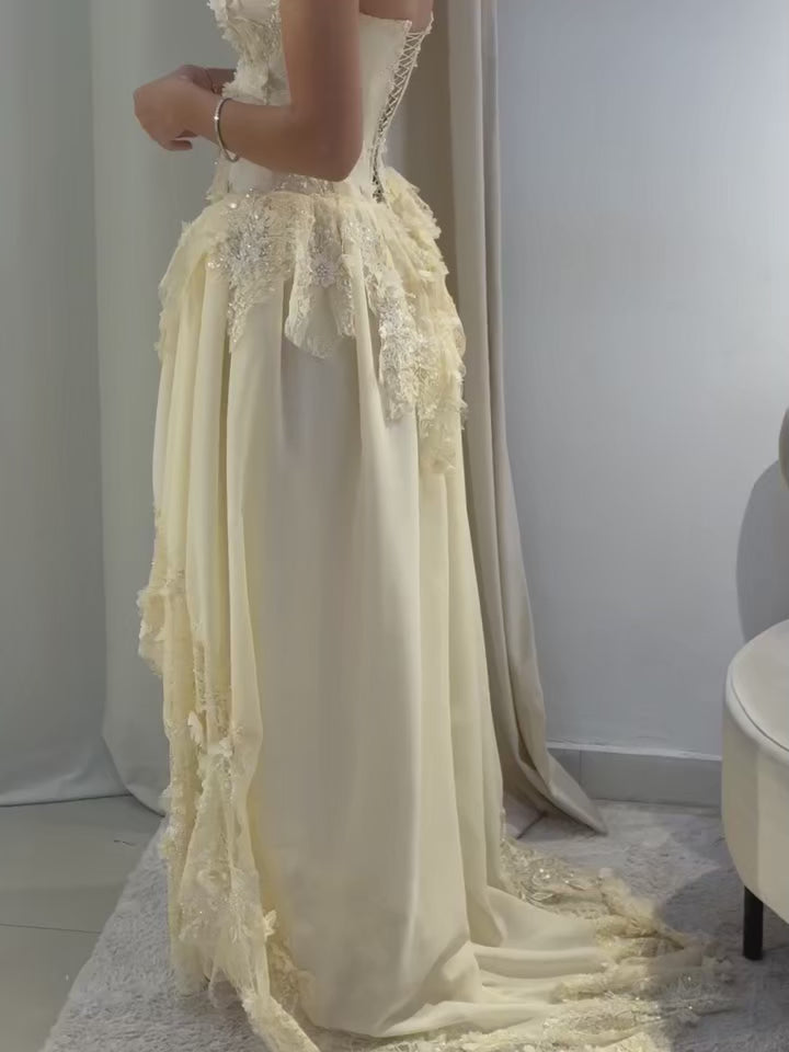 Sunlit Enchanted Princess Gown – Luxury Floral Lace Prom Dress