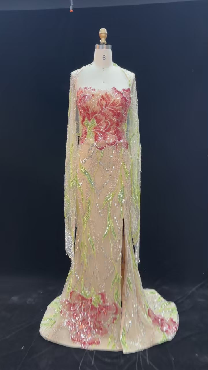Camellia Luxe Gown | Floral Crystal Couture Evening Dress