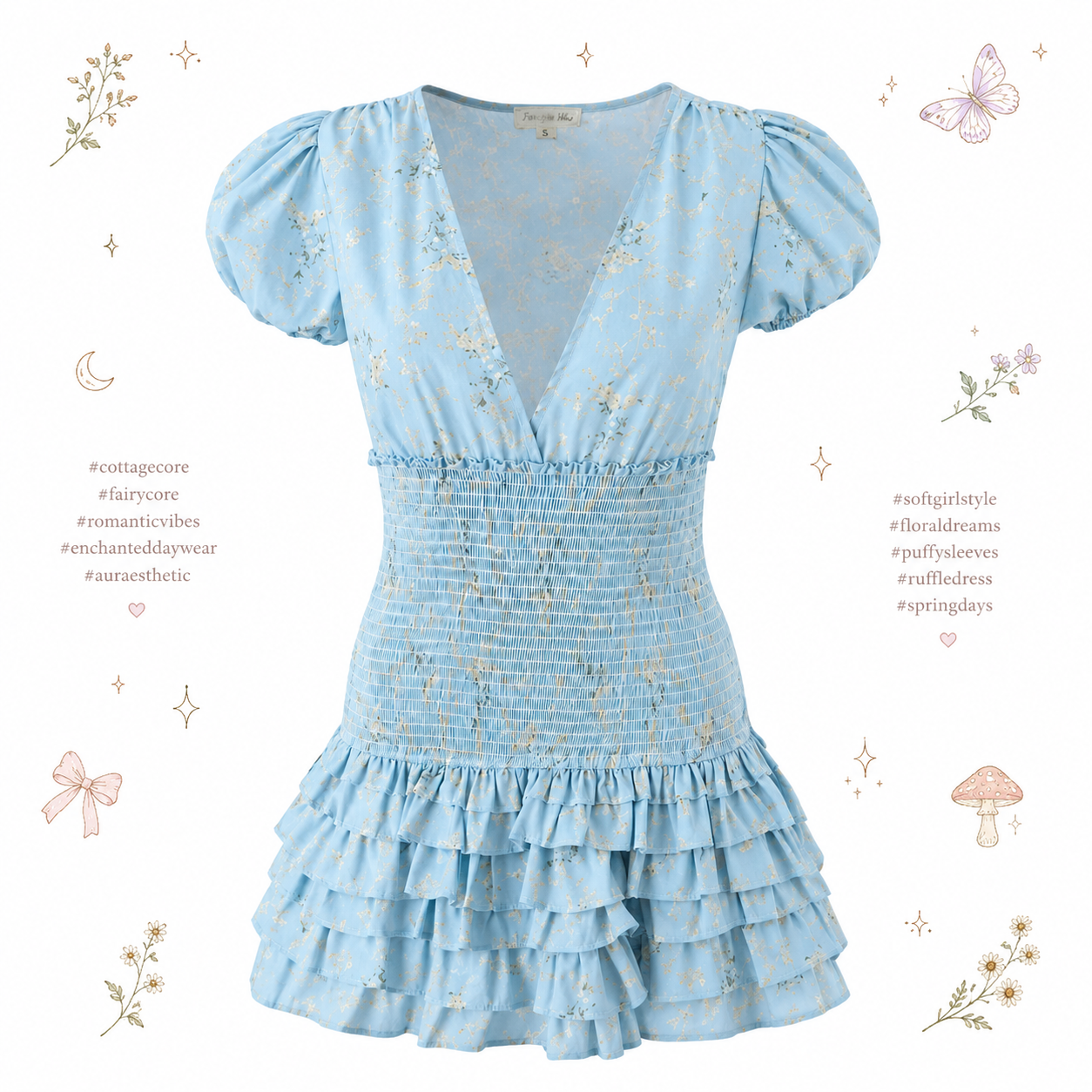 Bluebell Breeze Dress | Blue Floral Smocked Ruffle Mini Dress