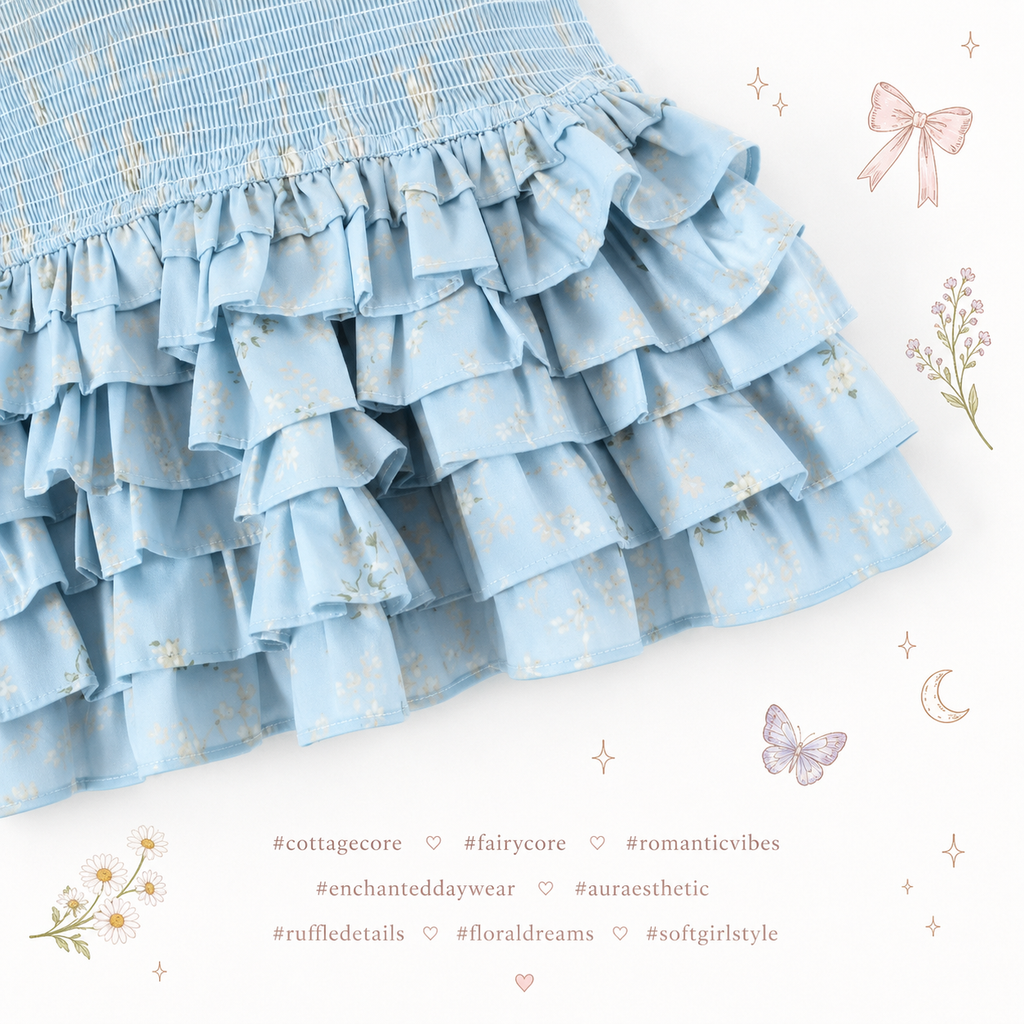 Bluebell Breeze Dress | Blue Floral Smocked Ruffle Mini Dress