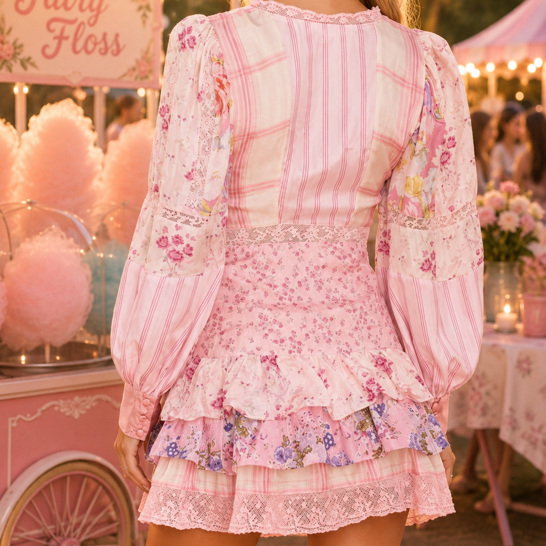 Fairy Floss Dream Dress | Pink Floral Boho Ruffle Mini Dress