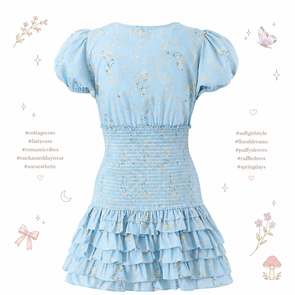 Bluebell Breeze Dress | Blue Floral Smocked Ruffle Mini Dress