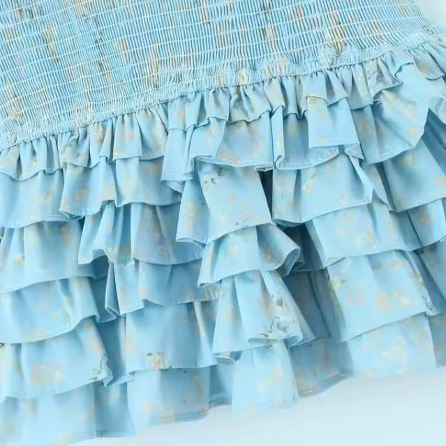 Bluebell Breeze Dress | Blue Floral Smocked Ruffle Mini Dress